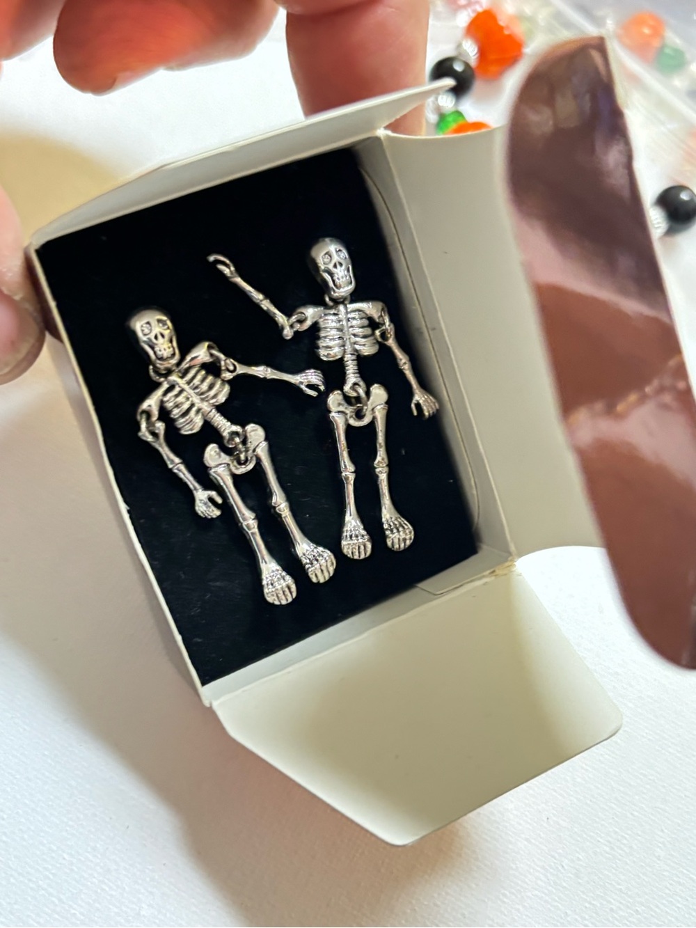 Nina Ricci For Avon Silver Skeleton Earrings Movable Joints Halloween Jewelry